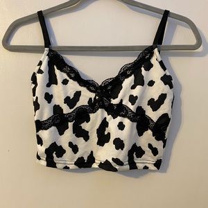 Cow print cropped tank top with lace. Never worn.